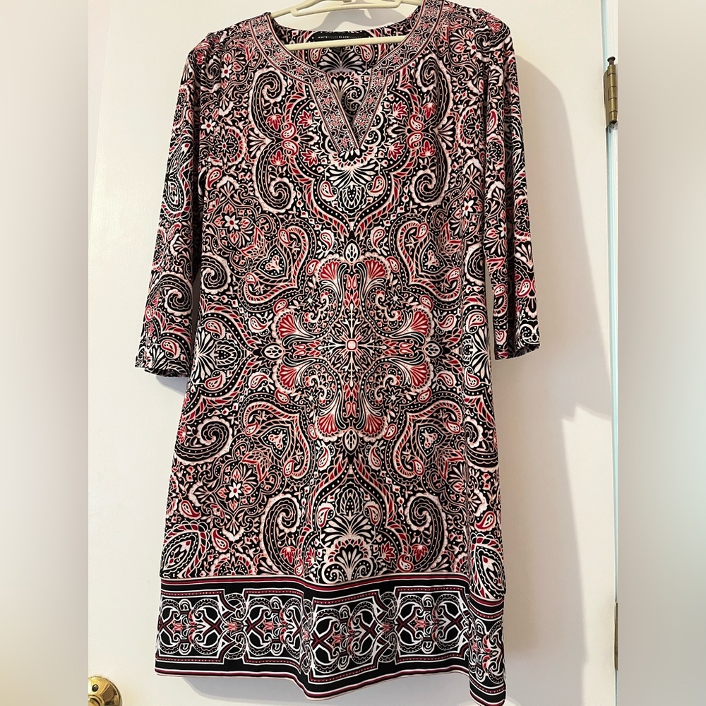 White House Black Market Red and Black Paisley Blouse